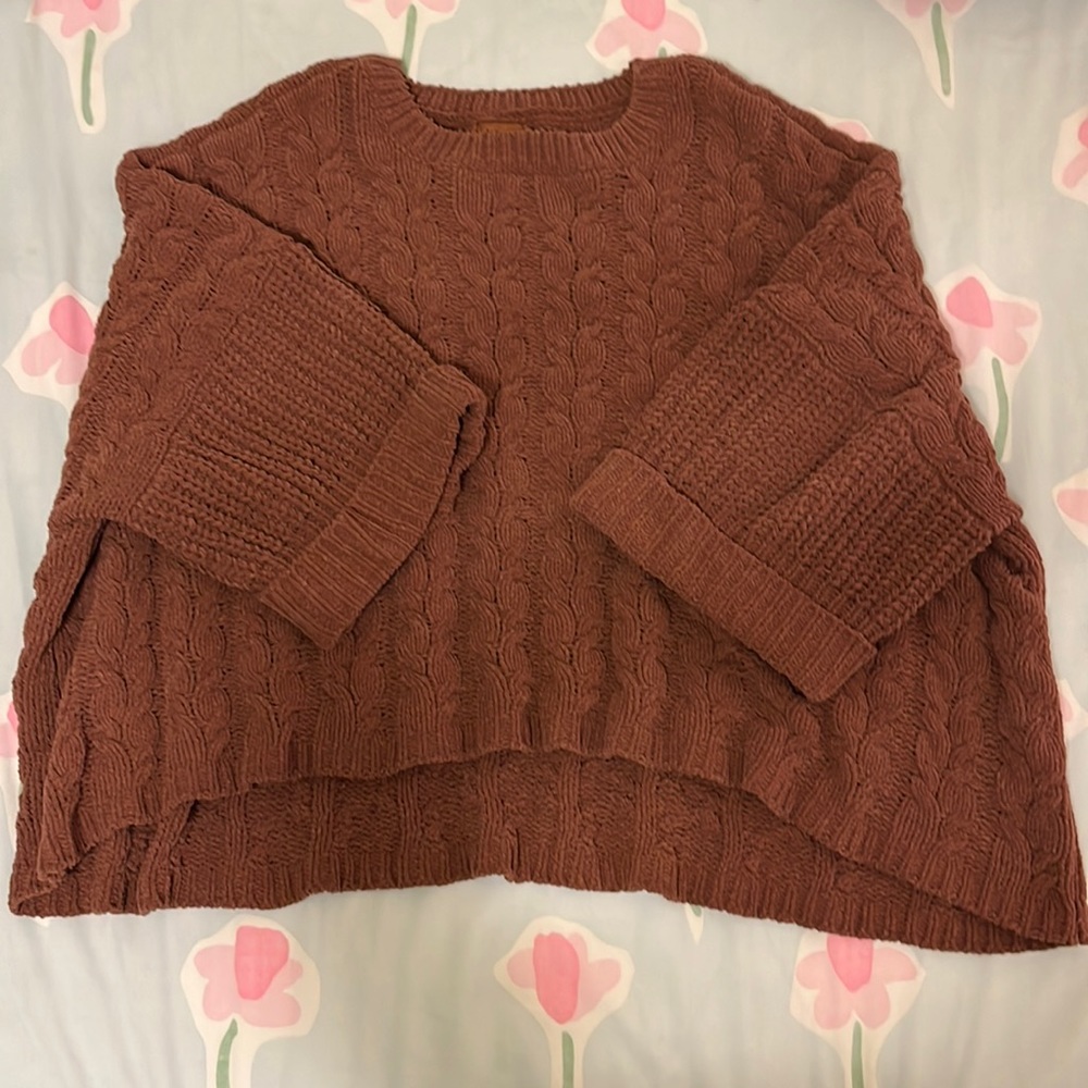 Chunky Brown Oversized Half Sleeve Sweater